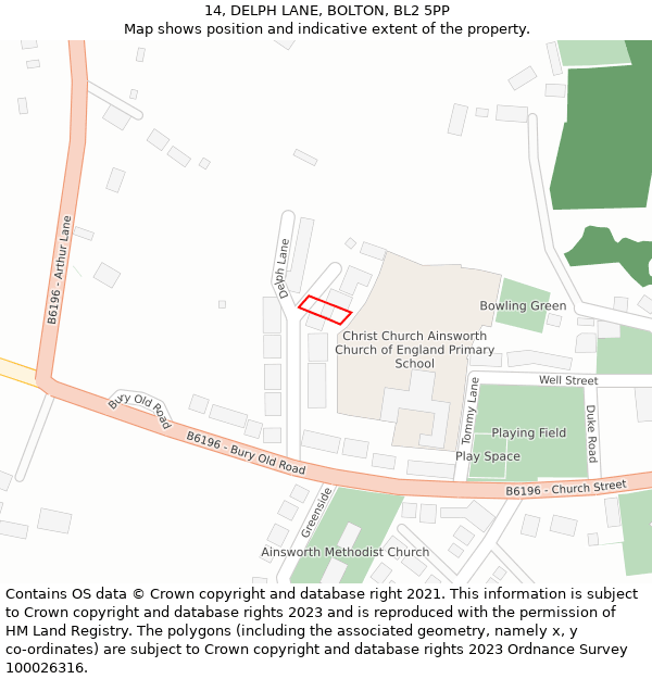 14, DELPH LANE, BOLTON, BL2 5PP: Location map and indicative extent of plot
