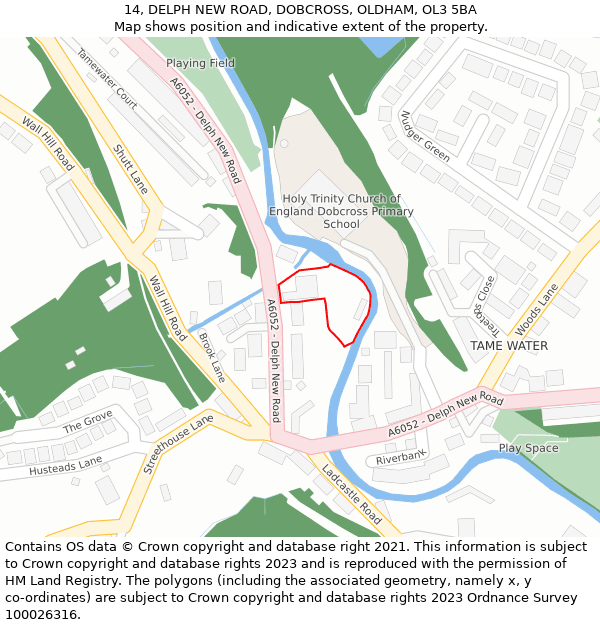 14, DELPH NEW ROAD, DOBCROSS, OLDHAM, OL3 5BA: Location map and indicative extent of plot