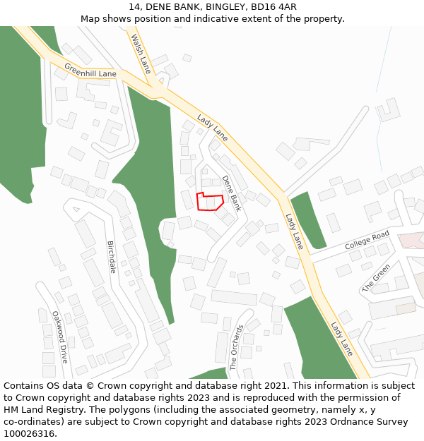 14, DENE BANK, BINGLEY, BD16 4AR: Location map and indicative extent of plot