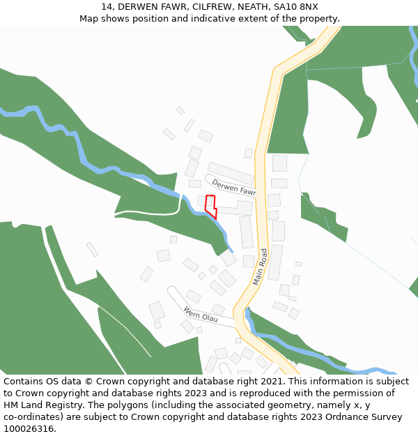 14, DERWEN FAWR, CILFREW, NEATH, SA10 8NX: Location map and indicative extent of plot