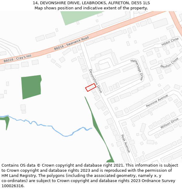 14, DEVONSHIRE DRIVE, LEABROOKS, ALFRETON, DE55 1LS: Location map and indicative extent of plot