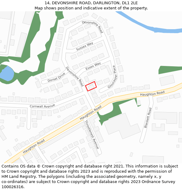 14, DEVONSHIRE ROAD, DARLINGTON, DL1 2LE: Location map and indicative extent of plot