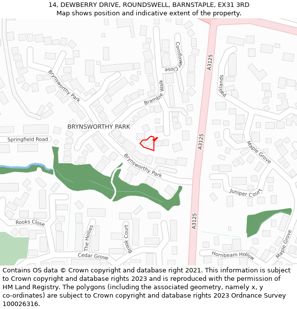 14, DEWBERRY DRIVE, ROUNDSWELL, BARNSTAPLE, EX31 3RD: Location map and indicative extent of plot