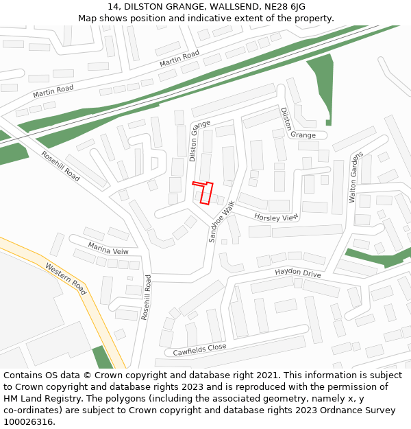 14, DILSTON GRANGE, WALLSEND, NE28 6JG: Location map and indicative extent of plot