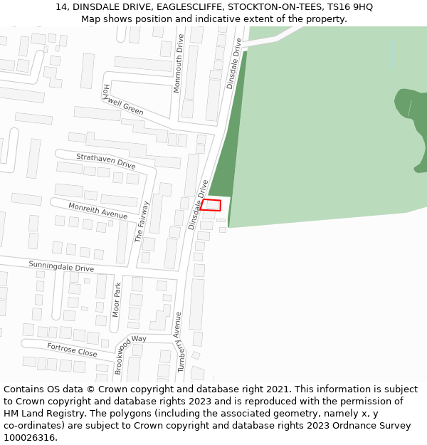 14, DINSDALE DRIVE, EAGLESCLIFFE, STOCKTON-ON-TEES, TS16 9HQ: Location map and indicative extent of plot