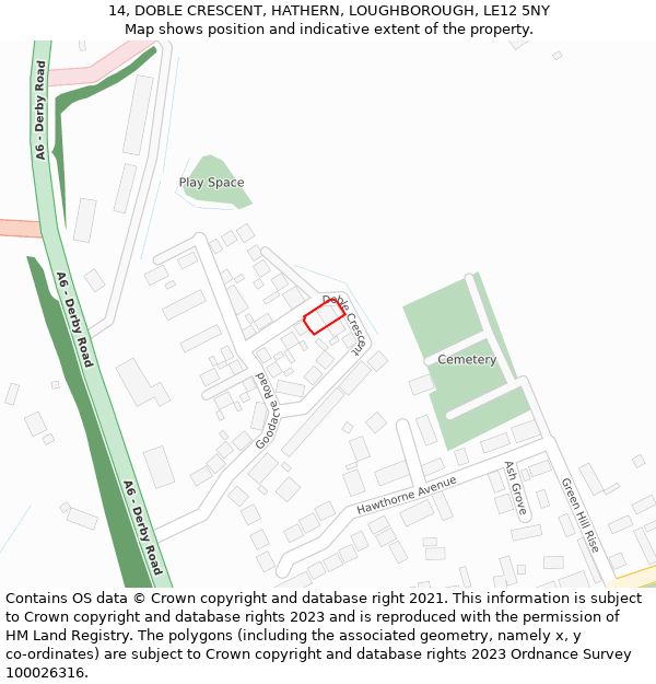 14, DOBLE CRESCENT, HATHERN, LOUGHBOROUGH, LE12 5NY: Location map and indicative extent of plot