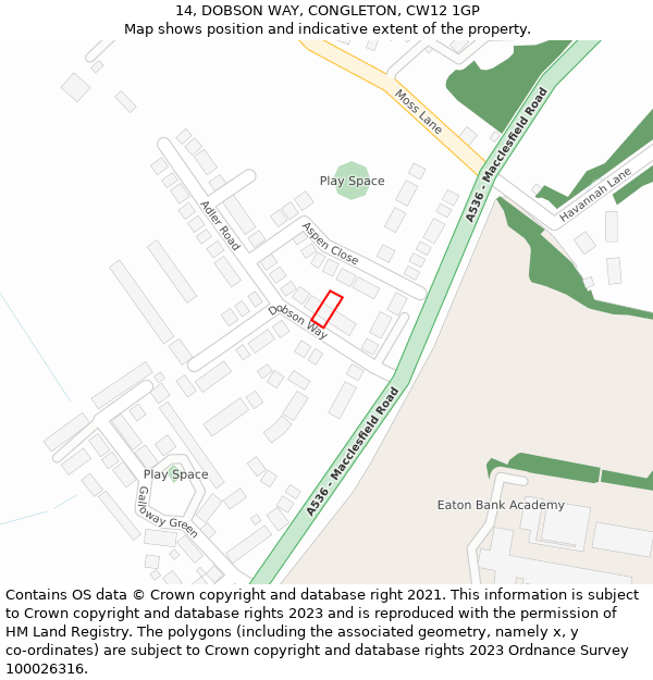 14, DOBSON WAY, CONGLETON, CW12 1GP: Location map and indicative extent of plot