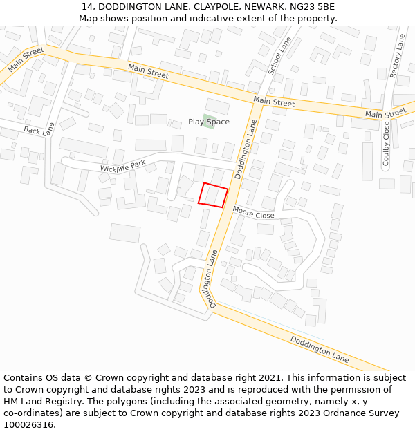 14, DODDINGTON LANE, CLAYPOLE, NEWARK, NG23 5BE: Location map and indicative extent of plot