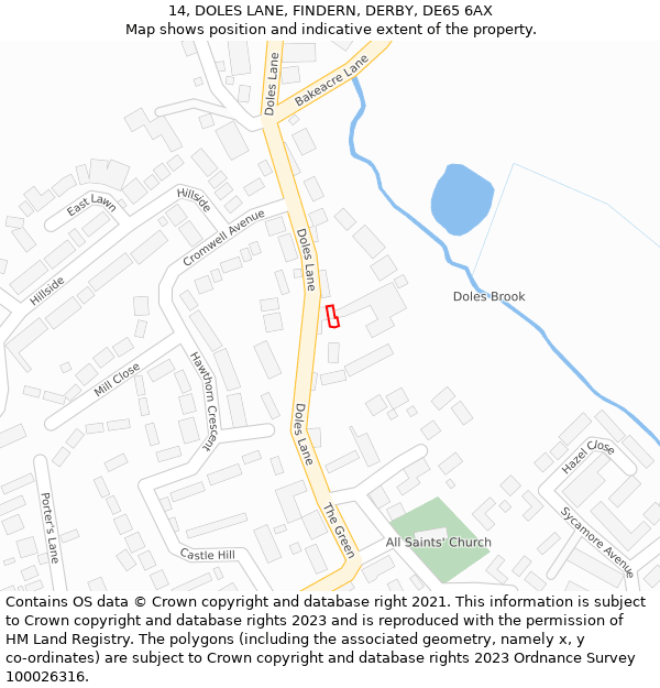 14, DOLES LANE, FINDERN, DERBY, DE65 6AX: Location map and indicative extent of plot