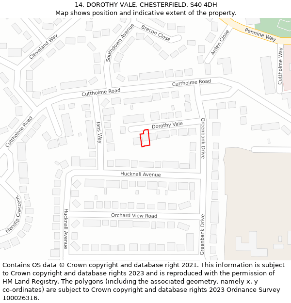 14, DOROTHY VALE, CHESTERFIELD, S40 4DH: Location map and indicative extent of plot