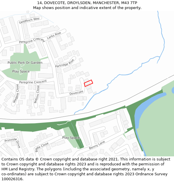 14, DOVECOTE, DROYLSDEN, MANCHESTER, M43 7TP: Location map and indicative extent of plot