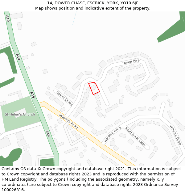 14, DOWER CHASE, ESCRICK, YORK, YO19 6JF: Location map and indicative extent of plot