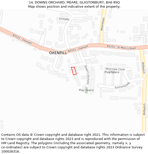 14, DOWNS ORCHARD, MEARE, GLASTONBURY, BA6 9SQ: Location map and indicative extent of plot