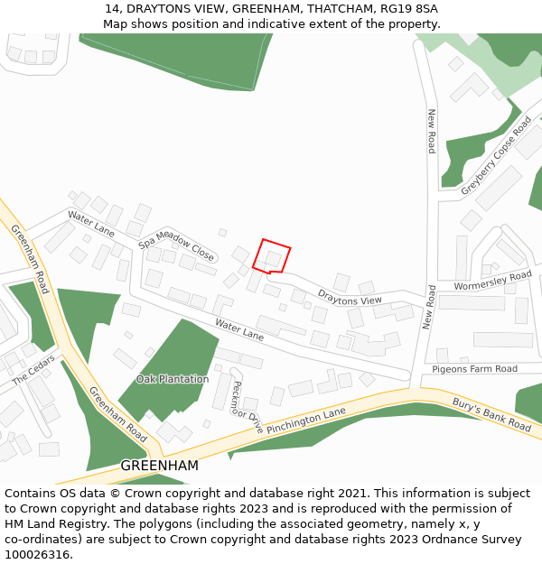 14, DRAYTONS VIEW, GREENHAM, THATCHAM, RG19 8SA: Location map and indicative extent of plot