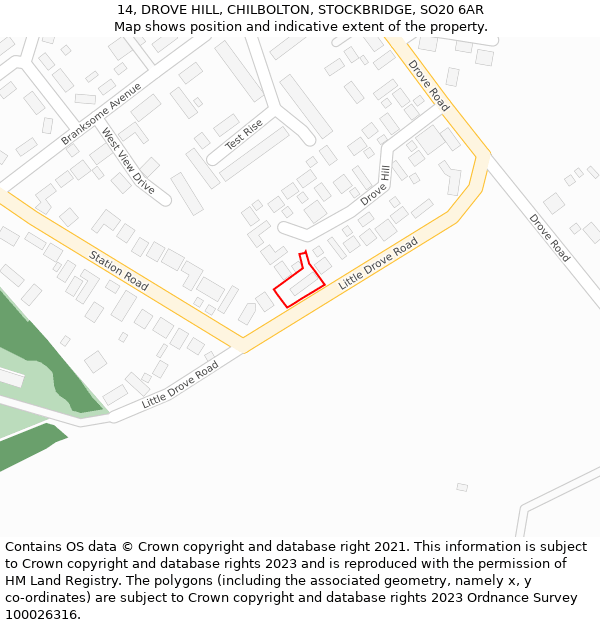 14, DROVE HILL, CHILBOLTON, STOCKBRIDGE, SO20 6AR: Location map and indicative extent of plot