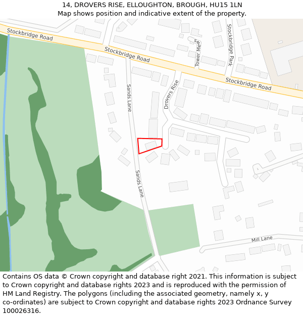 14, DROVERS RISE, ELLOUGHTON, BROUGH, HU15 1LN: Location map and indicative extent of plot