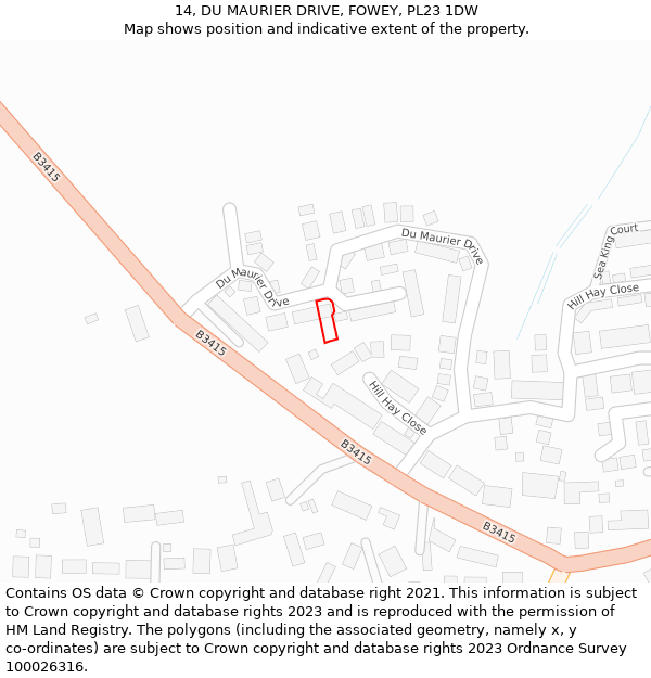 14, DU MAURIER DRIVE, FOWEY, PL23 1DW: Location map and indicative extent of plot