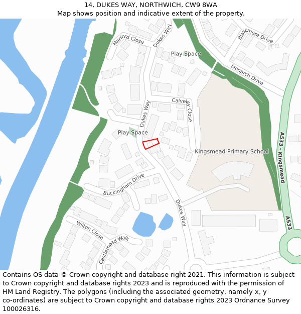 14, DUKES WAY, NORTHWICH, CW9 8WA: Location map and indicative extent of plot