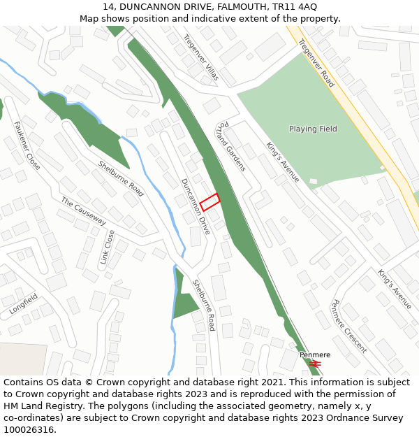 14, DUNCANNON DRIVE, FALMOUTH, TR11 4AQ: Location map and indicative extent of plot