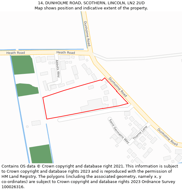 14, DUNHOLME ROAD, SCOTHERN, LINCOLN, LN2 2UD: Location map and indicative extent of plot