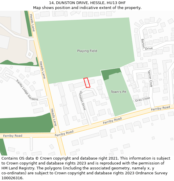 14, DUNSTON DRIVE, HESSLE, HU13 0HF: Location map and indicative extent of plot