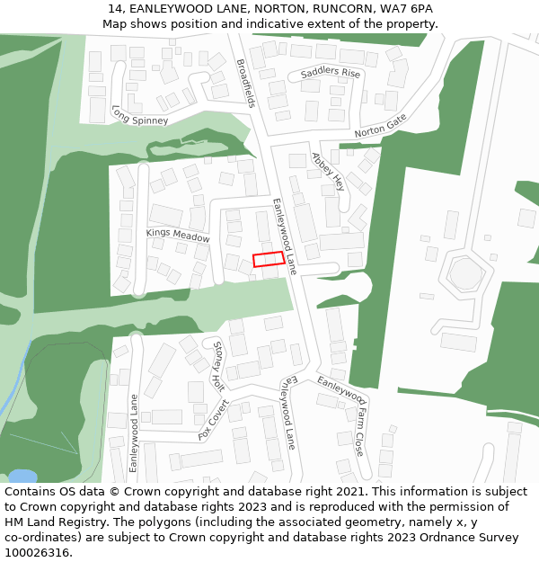 14, EANLEYWOOD LANE, NORTON, RUNCORN, WA7 6PA: Location map and indicative extent of plot