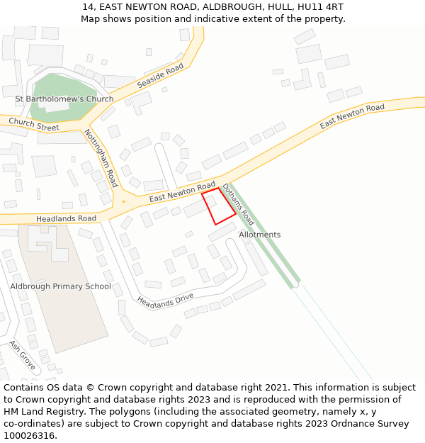 14, EAST NEWTON ROAD, ALDBROUGH, HULL, HU11 4RT: Location map and indicative extent of plot