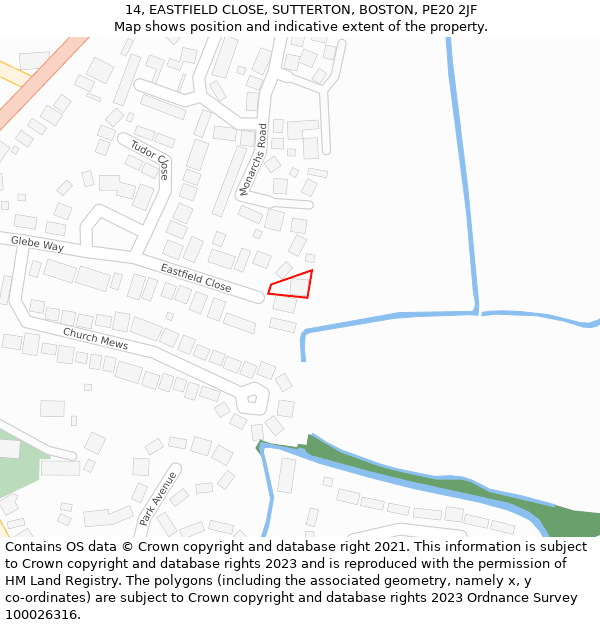 14, EASTFIELD CLOSE, SUTTERTON, BOSTON, PE20 2JF: Location map and indicative extent of plot