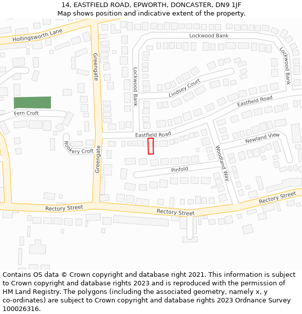 14, EASTFIELD ROAD, EPWORTH, DONCASTER, DN9 1JF: Location map and indicative extent of plot