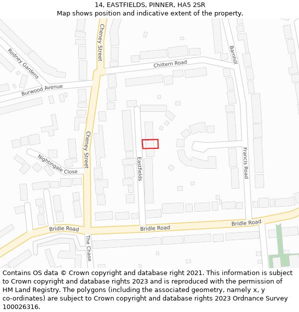 14, EASTFIELDS, PINNER, HA5 2SR: Location map and indicative extent of plot