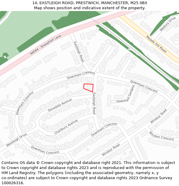 14, EASTLEIGH ROAD, PRESTWICH, MANCHESTER, M25 0BX: Location map and indicative extent of plot