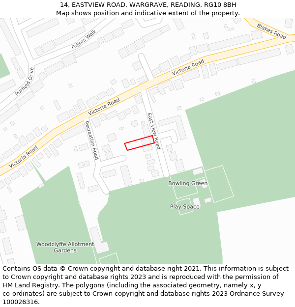 14, EASTVIEW ROAD, WARGRAVE, READING, RG10 8BH: Location map and indicative extent of plot