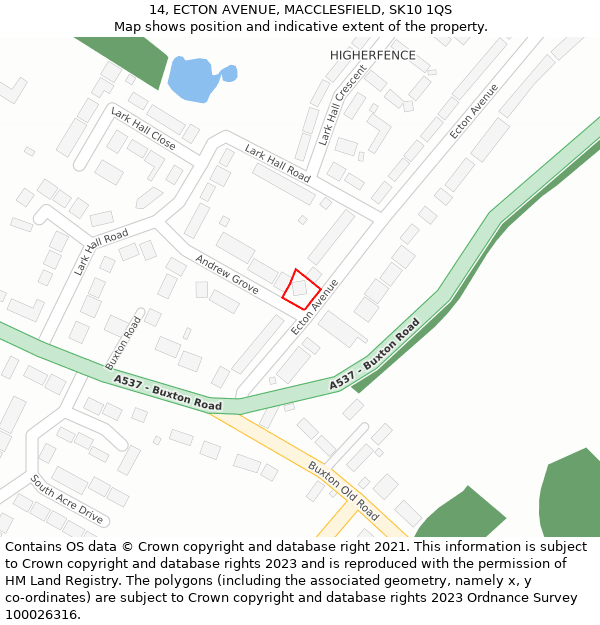 14, ECTON AVENUE, MACCLESFIELD, SK10 1QS: Location map and indicative extent of plot