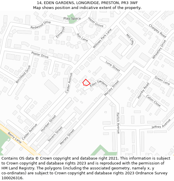 14, EDEN GARDENS, LONGRIDGE, PRESTON, PR3 3WF: Location map and indicative extent of plot