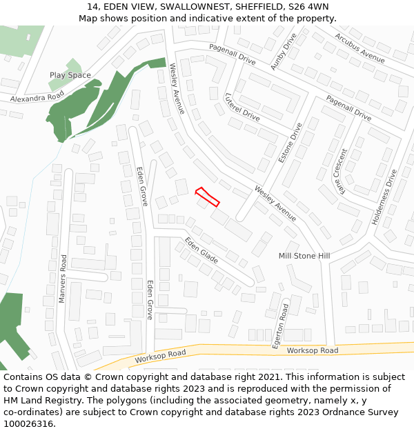 14, EDEN VIEW, SWALLOWNEST, SHEFFIELD, S26 4WN: Location map and indicative extent of plot