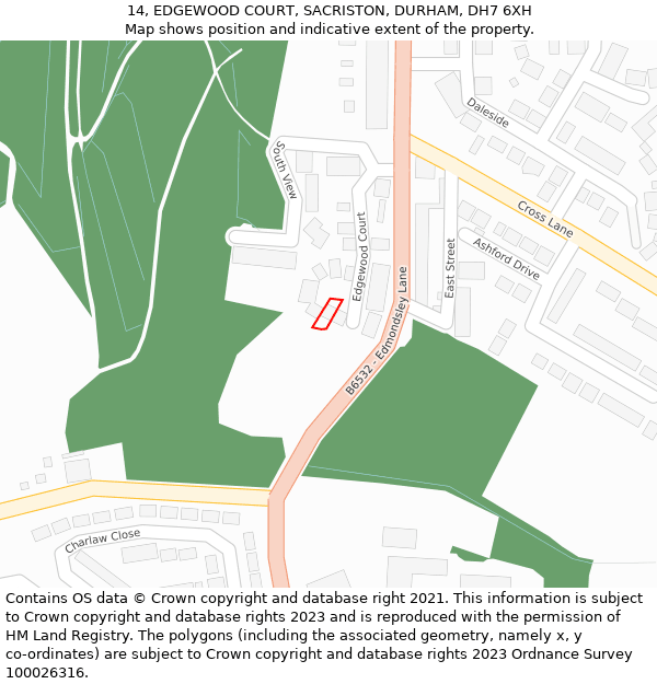 14, EDGEWOOD COURT, SACRISTON, DURHAM, DH7 6XH: Location map and indicative extent of plot