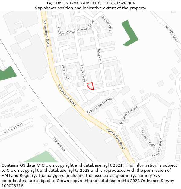 14, EDISON WAY, GUISELEY, LEEDS, LS20 9PX: Location map and indicative extent of plot