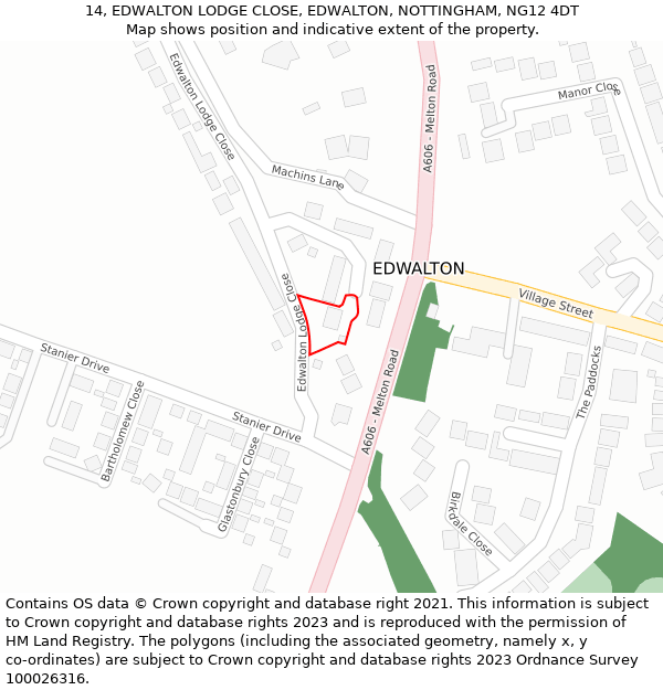 14, EDWALTON LODGE CLOSE, EDWALTON, NOTTINGHAM, NG12 4DT: Location map and indicative extent of plot