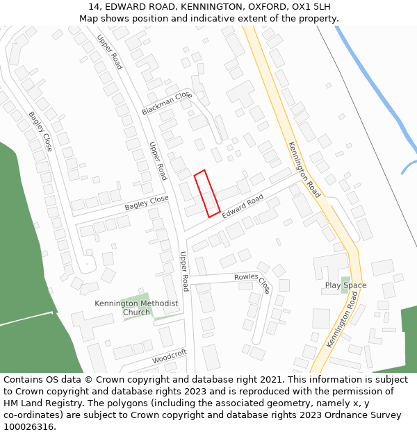 14, EDWARD ROAD, KENNINGTON, OXFORD, OX1 5LH: Location map and indicative extent of plot