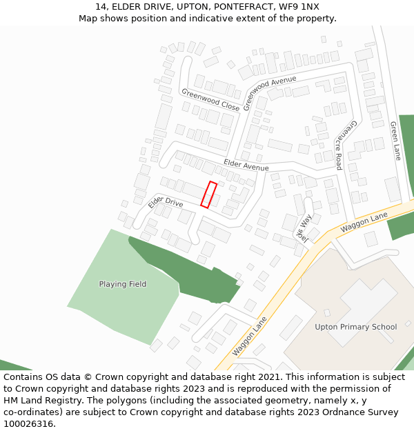 14, ELDER DRIVE, UPTON, PONTEFRACT, WF9 1NX: Location map and indicative extent of plot