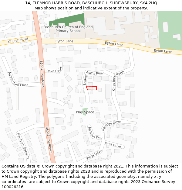 14, ELEANOR HARRIS ROAD, BASCHURCH, SHREWSBURY, SY4 2HQ: Location map and indicative extent of plot