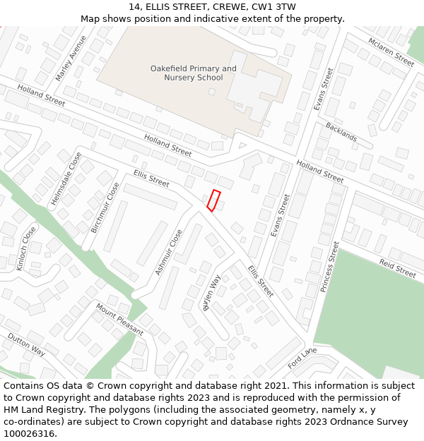 14, ELLIS STREET, CREWE, CW1 3TW: Location map and indicative extent of plot