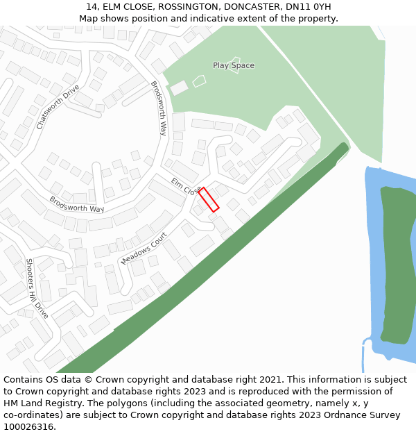 14, ELM CLOSE, ROSSINGTON, DONCASTER, DN11 0YH: Location map and indicative extent of plot