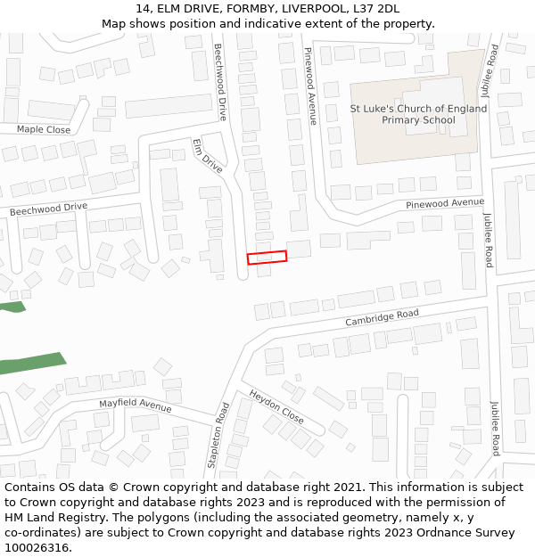 14, ELM DRIVE, FORMBY, LIVERPOOL, L37 2DL: Location map and indicative extent of plot