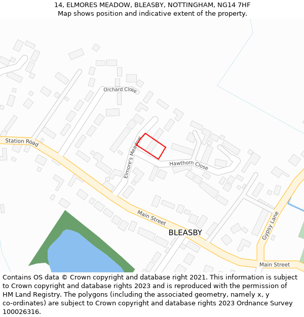 14, ELMORES MEADOW, BLEASBY, NOTTINGHAM, NG14 7HF: Location map and indicative extent of plot