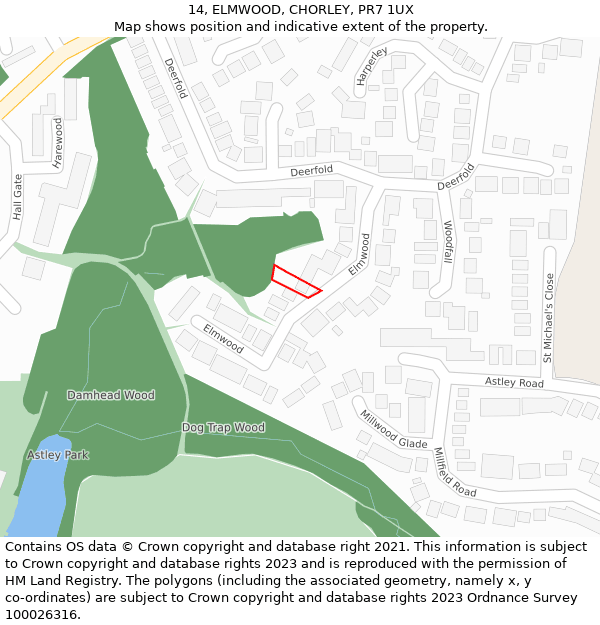 14, ELMWOOD, CHORLEY, PR7 1UX: Location map and indicative extent of plot