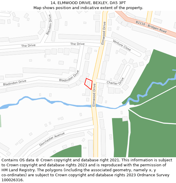 14, ELMWOOD DRIVE, BEXLEY, DA5 3PT: Location map and indicative extent of plot