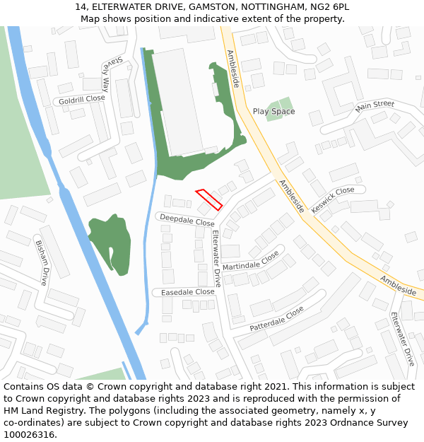 14, ELTERWATER DRIVE, GAMSTON, NOTTINGHAM, NG2 6PL: Location map and indicative extent of plot