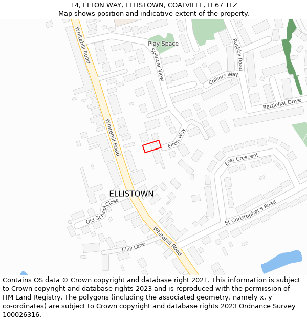 14, ELTON WAY, ELLISTOWN, COALVILLE, LE67 1FZ: Location map and indicative extent of plot