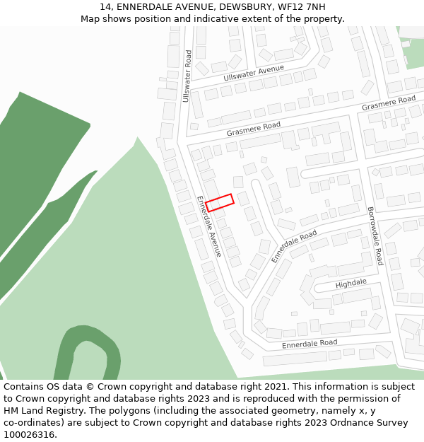 14, ENNERDALE AVENUE, DEWSBURY, WF12 7NH: Location map and indicative extent of plot
